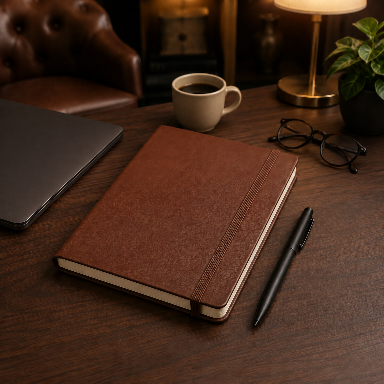 Unpersonalised corporate branded notebook and white UV printed pen